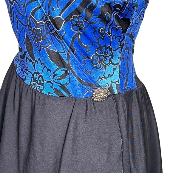 Inches Away Black Blue Print One Piece Swimsuit Swim Dress Size 12 Slimming - Picture 3 of 15